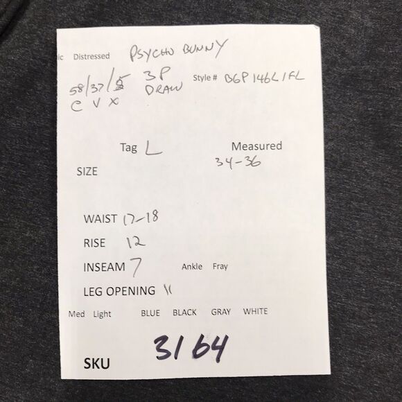 PSYCHO BUNNY Sweat Short Men L 34-36 Gray Black 3 Pocket Drawstring Luxury Sport - Picture 16 of 16